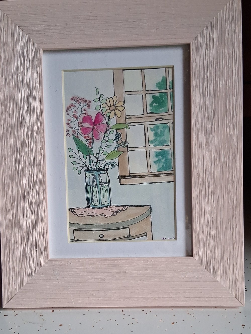 Framed Floral Watercolor Art Print in Pink Frame